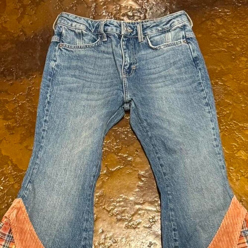 Orange Blue Patchwork Flare Jeans - image 4